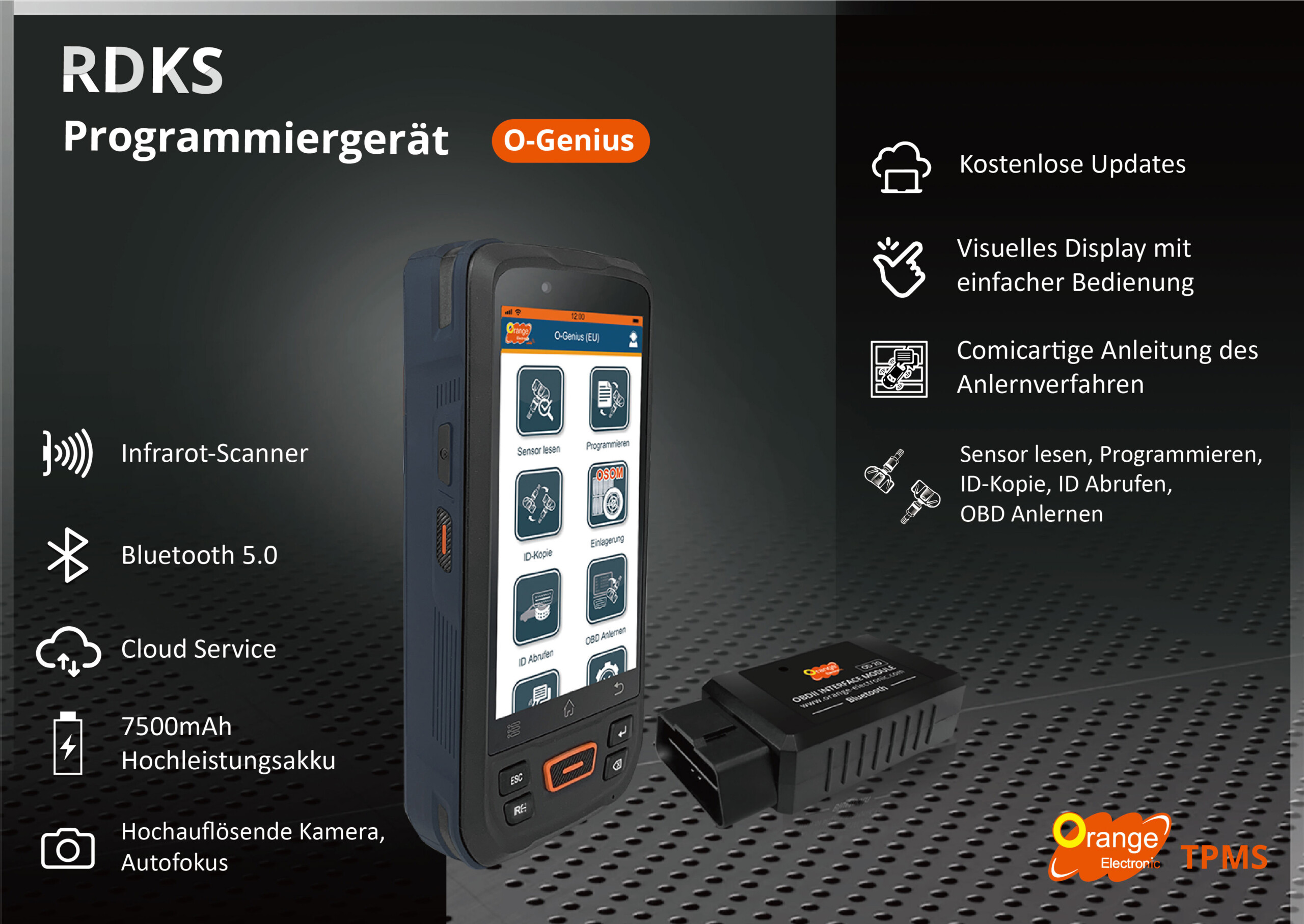 O-Genius III – TPMS/RDKS Programmiergerät von Orange, Reifendrucksensor-Zubehör, Berend GmbH